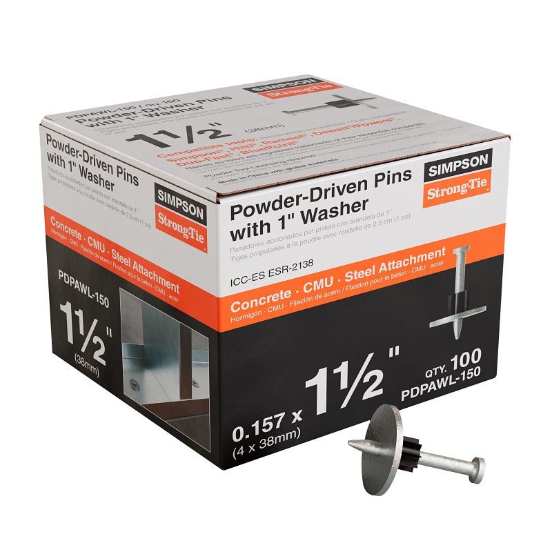 SIMPSON STRONG-TIE Simpson Strong-Tie PDPAWL PDPAWL-150 Drive Pin, 0.157 in Dia Shank, 1-1/2 in L, Steel, Galvanized/Zinc