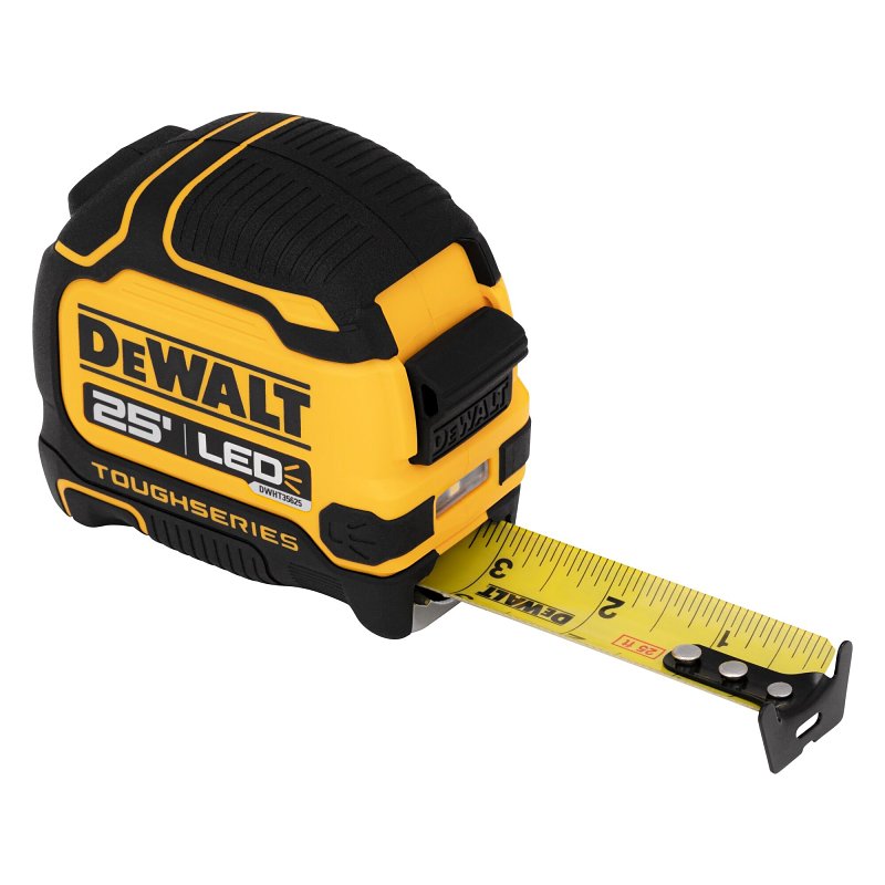 DEWALT DEWALT TOUGHSERIES DWHT35625S Lighted Tape Measure, 25 ft L Blade, 4-5/8 in W Blade, Steel Blade, Rubber Case