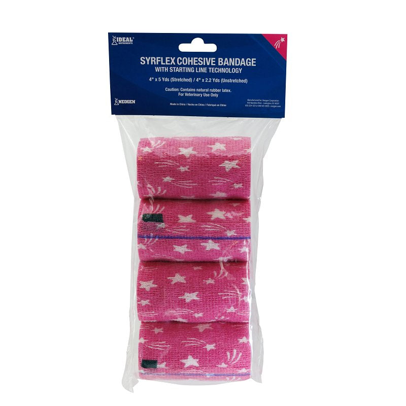 NEOGEN Ideal SyrFlex TA3400HPINP-4PK Stars Cohesive Bandage, 5 yd L, 4 in W, Rubber Latex Bandage, Pink HARDWARE & FARM SUPPLIES NEOGEN