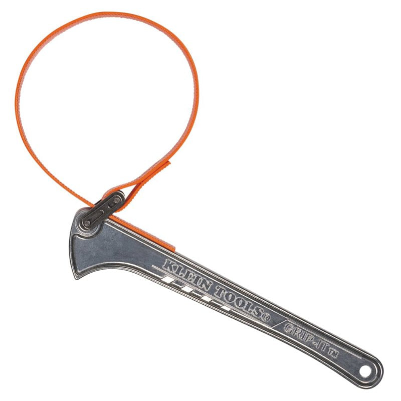 KLEIN Grip-It S12HB Strap Wrench, 1-1/2 to 5 in Pipe, 12 in L Handle, 1 in W Strap, 22-1/4 in L Strap, Aluminum Handle
