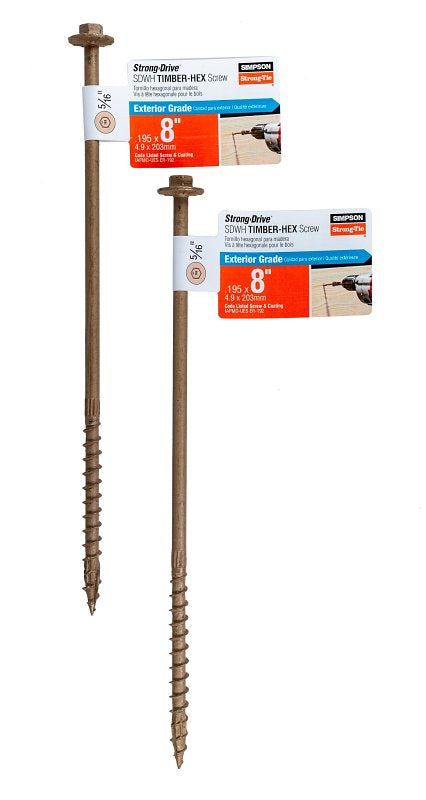 SIMPSON STRONG-TIE Simpson Strong-Tie Strong-Drive SDWH SDWH19800DB-RP1 Timber Screw, 8 in L, Coarse Thread, Large Hex Washer Head