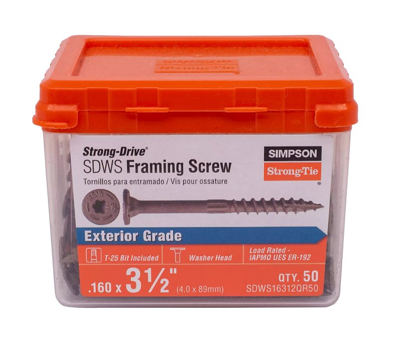 SIMPSON STRONG-TIE Simpson Strong-Tie Strong-Drive SDWS SDWS16312QR50 Framing Screw, 3-1/2 in L, Serrated Thread, Low-Profile Head, 50