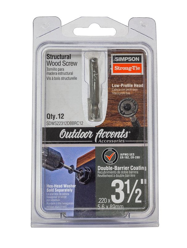 SIMPSON STRONG-TIE Simpson Strong-Tie Outdoor Accents SDWS SDWS22312DBBRC12 Structural Screw, 3-1/2 in L, Low-Profile Head, 6-Lobe Drive HARDWARE & FARM SUPPLIES SIMPSON STRONG-TIE