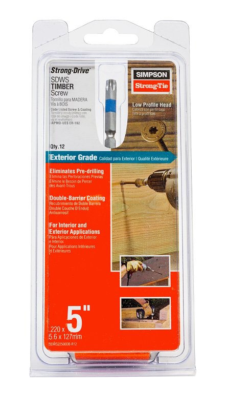 SIMPSON STRONG-TIE Simpson Strong-Tie Strong-Drive SDWS SDWS22500DB-R12 Timber Screw, 5 in L, Washer Head, 6-Lobe Drive, Steel HARDWARE & FARM SUPPLIES SIMPSON STRONG-TIE