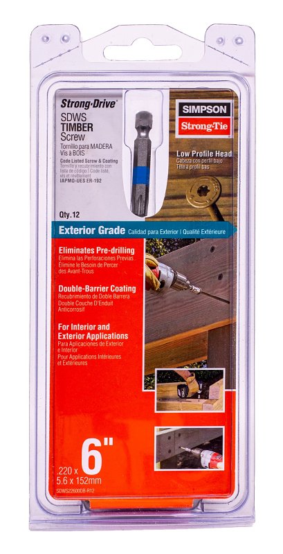 SIMPSON STRONG-TIE Simpson Strong-Tie Strong-Drive SDWS SDWS22600DB-R12 Timber Screw, 6 in L, Washer Head, 6-Lobe Drive, Steel HARDWARE & FARM SUPPLIES SIMPSON STRONG-TIE