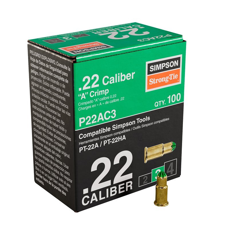 SIMPSON STRONG-TIE Simpson Strong-Tie P22AC P22AC3 Crimp Load, 0.22 Caliber, Power Level: 3, Green Code, 1-Load