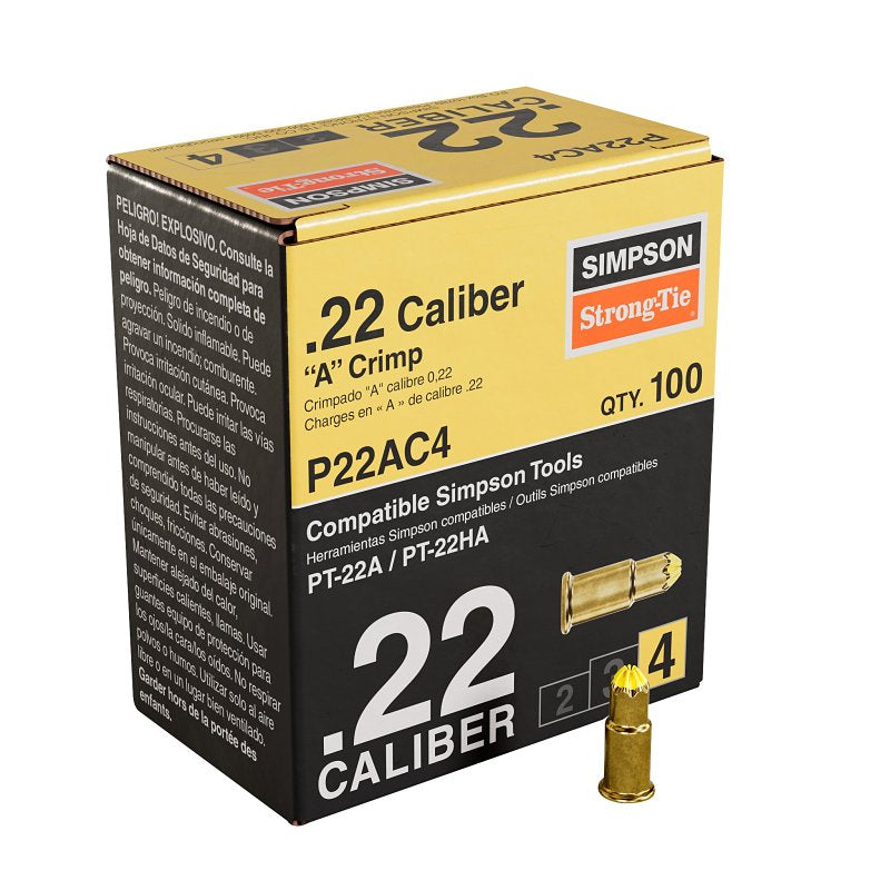 SIMPSON STRONG-TIE Simpson Strong-Tie P22AC P22AC4 Crimp Load, 0.22 Caliber, Power Level: 4, Yellow Code, 1-Load