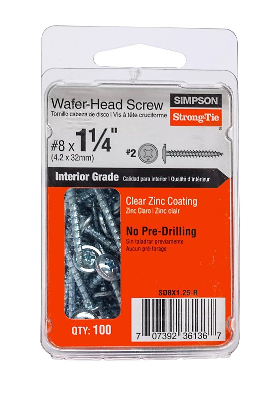 SIMPSON STRONG-TIE Simpson Strong-Tie Strong-Drive SD SD8X1.25-R Screw, #8 Thread, 1-1/4 in L, Serrated Thread, Wafer Head, Steel HARDWARE & FARM SUPPLIES SIMPSON STRONG-TIE