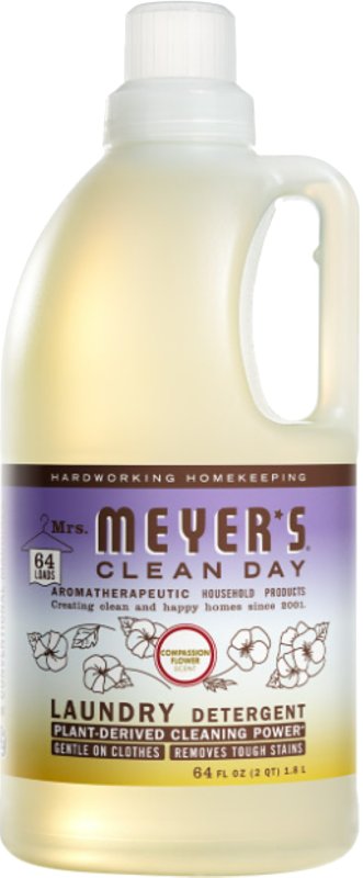 MRS. MEYERS Mrs. Meyer's Clean Day 11928 Laundry Detergent, 64 fl-oz Bottle, Liquid, Compassion Flower