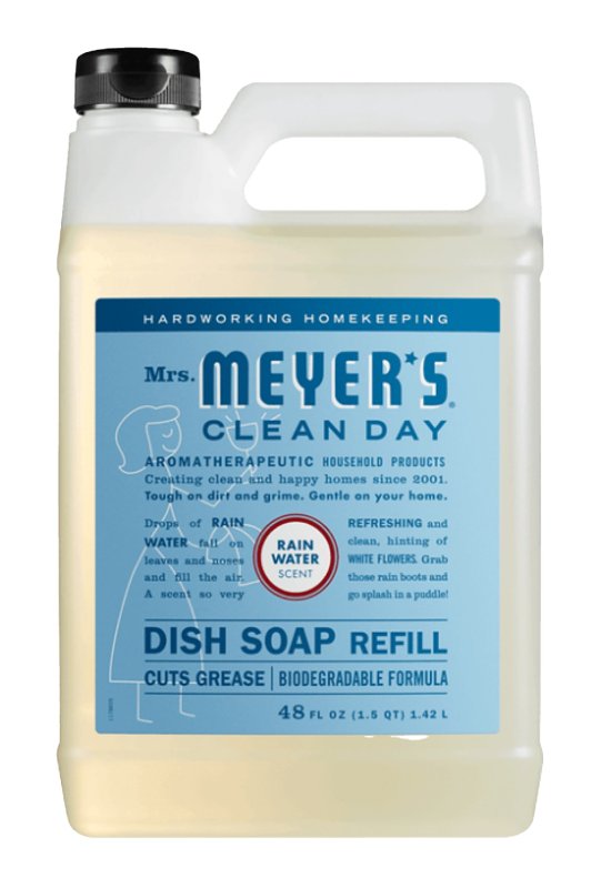 MRS. MEYERS Mrs. Meyer's Clean Day 11927 Dish Soap Refill, 48 fl-oz Bottle, Liquid, Rain Water, Colorless