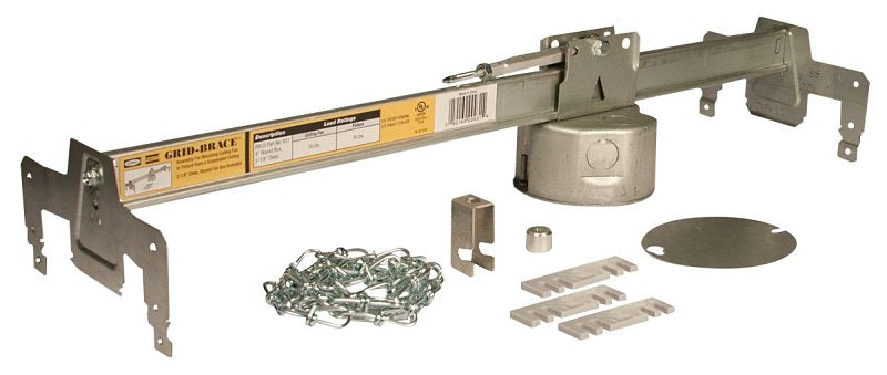 RACO Raco Grid-Brace 931 Round Ceiling Box, 6-3/4 in W, 2-1/8 in D, 4.4 in H, 0-Gang, 6-Knockout, Steel, Gray