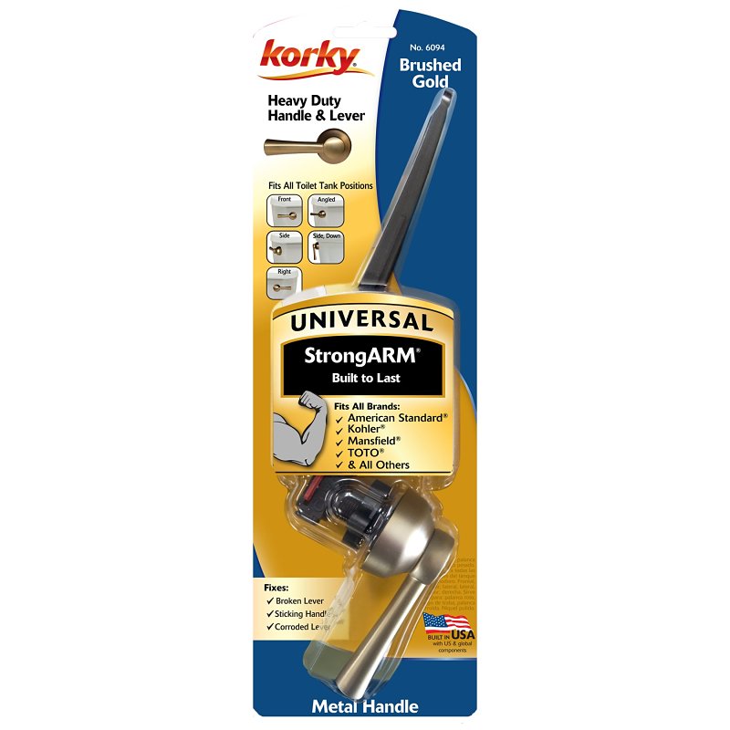 KORKY Korky 6094BP Toilet Handle and Lever, Universal, 12-1/2 in L Flush Arm, Plastic, Brushed Gold PLUMBING, HEATING & VENTILATION KORKY