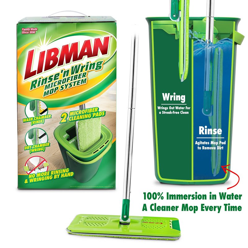 THE LIBMAN COMPANY Libman Rinse 'n Wring 1516 Mop System, 51 in L, Loop and Hook Mop Connection, Microfiber Mop Head