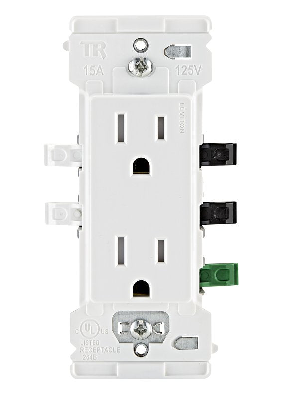 LEVITON Decora B02-E5325-0SW Grounding Duplex Outlet, 2-Pole, 15 A, 125 VAC, Color-Coded Wiring, NEMA: NEMA 5-15R, White ELECTRICAL LEVITON