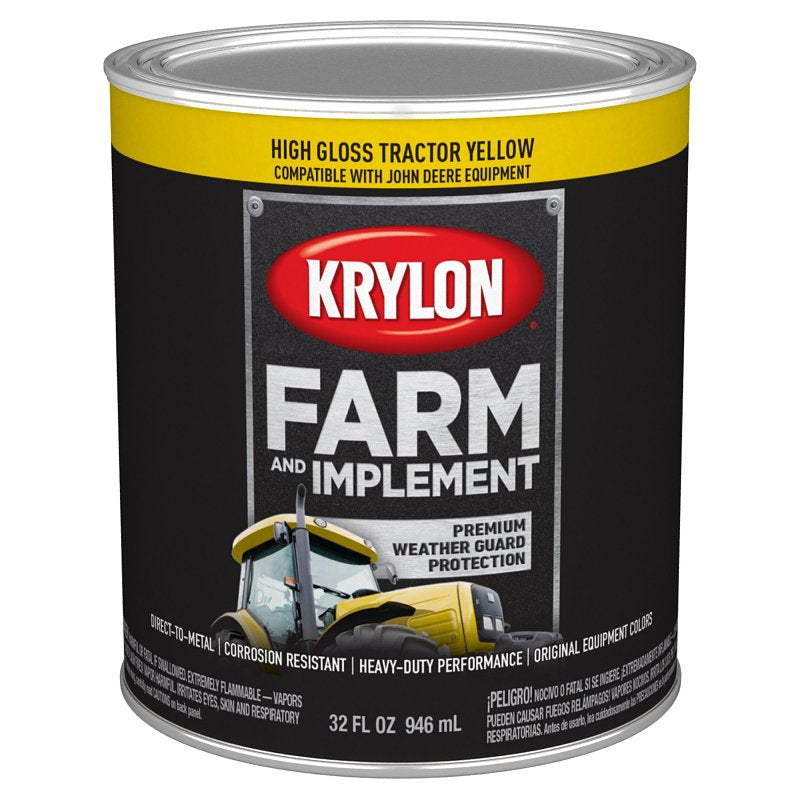 KRYLON Krylon Farm and Implement K02025008 Paint, High-Gloss, John Deere Yellow, 1 qt Can