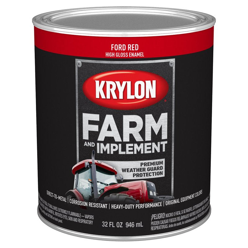 KRYLON Krylon K02029008 Farm and Implement Paint, 1 qt, Red, Liquid
