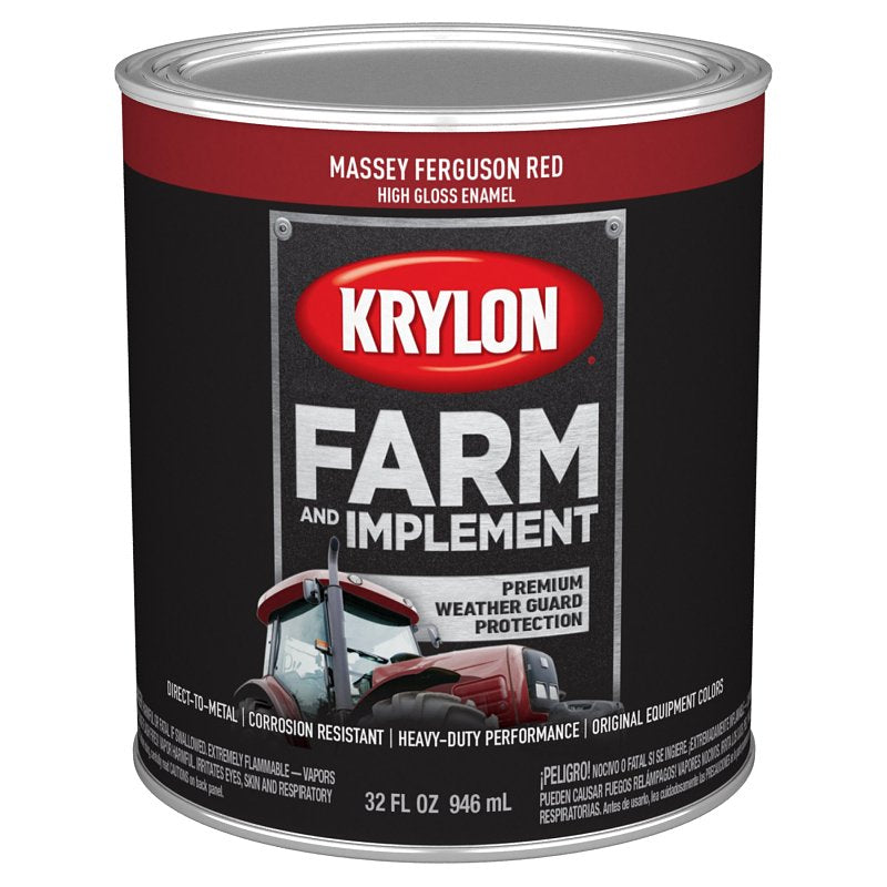 KRYLON Krylon K02026008 Farm and Implement Paint, 1 qt, Red, Liquid