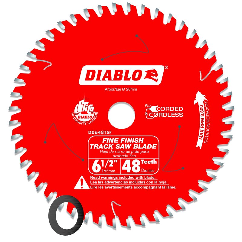 DIABLO Diablo D0648TSF Track Saw Blade, 6-1/2 in Dia, 20 mm Arbor, 48-Teeth, Carbide Cutting Edge TOOLS DIABLO