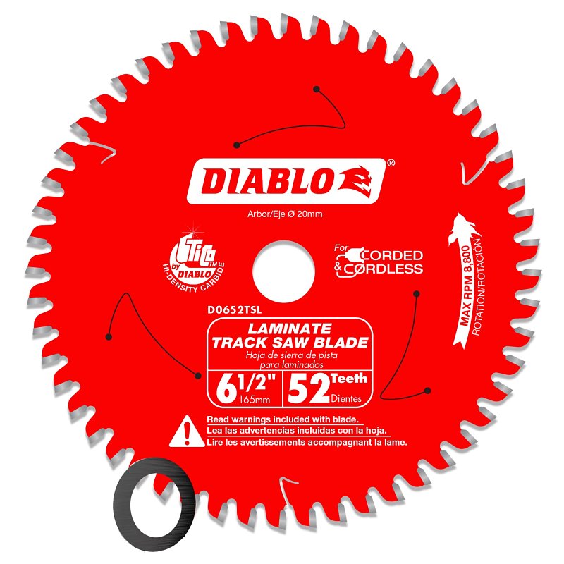 DIABLO Diablo D0652TSL Track Saw Blade, 6-1/2 in Dia, 20 mm Arbor, 52-Teeth, Carbide Cutting Edge TOOLS DIABLO