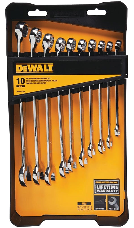 DEWALT DEWALT DWMT72166 Combination Wrench Set, 10-Piece, Steel, Polished, Specifications: Metric Measurement TOOLS DEWALT