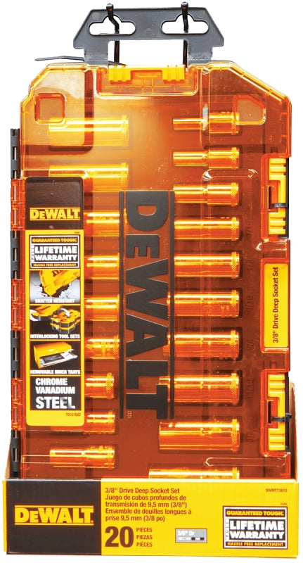 DEWALT DEWALT DWMT73812 Series Socket Set, Chrome, Includes: 10 to 19 mm Metric Deep Sockets TOOLS DEWALT