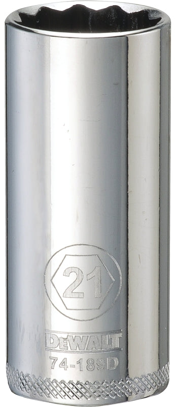 DEWALT DEWALT DWMT74189OSP Drive Hand Socket, 21 mm Socket, 3/8 in Drive, 12-Point, Steel, Polished Chrome Vanadium TOOLS DEWALT