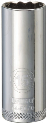 DEWALT DEWALT DWMT74507OSP Drive Hand Socket, 15 mm Socket, 3/8 in Drive, 12-Point, Steel, Polished Chrome Vanadium TOOLS DEWALT