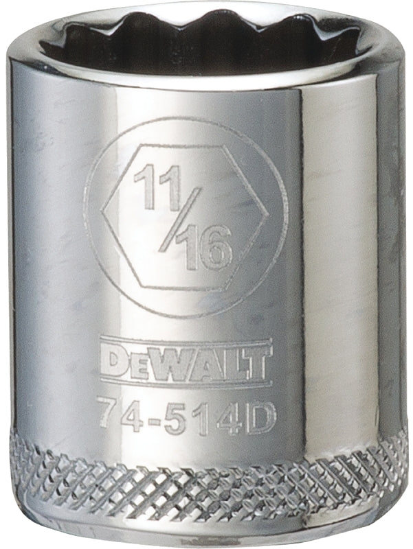 DEWALT DEWALT DWMT74514OSP Drive Hand Socket, 11/16 in Socket, 3/8 in Drive, 12-Point, Steel, Polished Chrome Vanadium
