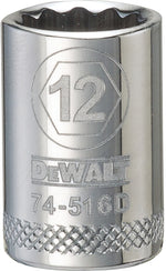 DEWALT DEWALT DWMT74516OSP Drive Hand Socket, 12 mm Socket, 3/8 in Drive, 12-Point, Steel, Polished Chrome Vanadium