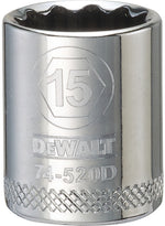 DEWALT DEWALT DWMT74520OSP Drive Hand Socket, 15 mm Socket, 3/8 in Drive, 12-Point, Steel, Polished Chrome Vanadium TOOLS DEWALT
