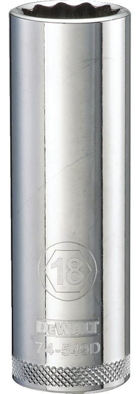 DEWALT DEWALT DWMT74549OSP Drive Hand Socket, 18 mm Socket, 1/2 in Drive, 12-Point, Steel, Polished Chrome Vanadium TOOLS DEWALT