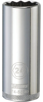 DEWALT DEWALT DWMT74553OSP Drive Hand Socket, 24 mm Socket, 1/2 in Drive, 12-Point, Steel, Polished Chrome Vanadium