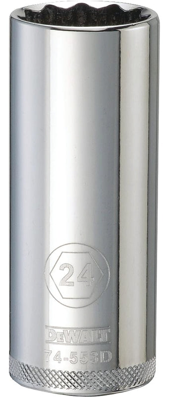 DEWALT DEWALT DWMT74553OSP Drive Hand Socket, 24 mm Socket, 1/2 in Drive, 12-Point, Steel, Polished Chrome Vanadium