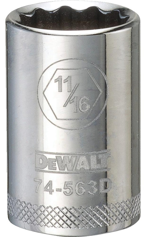 DEWALT DEWALT DWMT74563OSP Drive Hand Socket, 11/16 in Socket, 1/2 in Drive, 12-Point, Steel, Polished Chrome Vanadium TOOLS DEWALT
