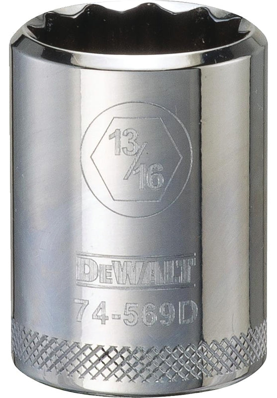 DEWALT DEWALT DWMT74569OSP Drive Hand Socket, 13/16 in Socket, 1/2 in Drive, 12-Point, Steel, Polished Chrome Vanadium TOOLS DEWALT