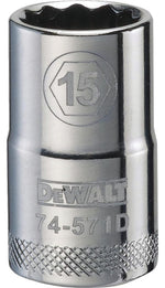 DEWALT DEWALT DWMT74571OSP Drive Socket, 15 mm Socket, 1-1/2 in OAL, 1/2 in Drive, 12-Point, Vanadium Steel, Polished Chrome TOOLS DEWALT
