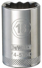 DEWALT DEWALT DWMT74575OSP Drive Hand Socket, 18 mm Socket, 1/2 in Drive, 12-Point, Steel, Polished Chrome Vanadium TOOLS DEWALT