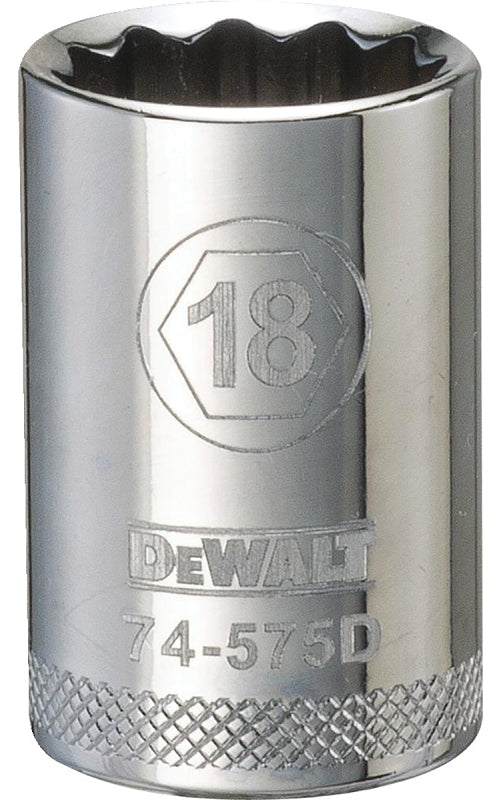 DEWALT DEWALT DWMT74575OSP Drive Hand Socket, 18 mm Socket, 1/2 in Drive, 12-Point, Steel, Polished Chrome Vanadium TOOLS DEWALT