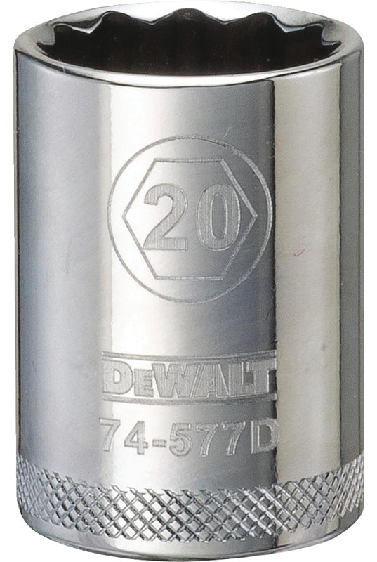 DEWALT DEWALT DWMT74577OSP Drive Hand Socket, 20 mm Socket, 1/2 in Drive, 12-Point, Steel, Polished Chrome Vanadium TOOLS DEWALT