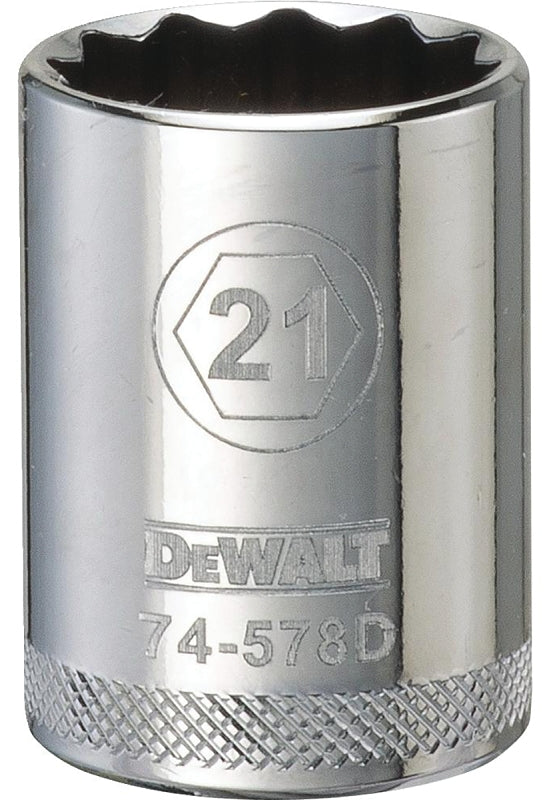 DEWALT DEWALT DWMT74578OSP Drive Socket, 21 mm Socket, 1-1/2 in OAL, 1/2 in Drive, 12-Point, Vanadium Steel, Polished Chrome TOOLS DEWALT