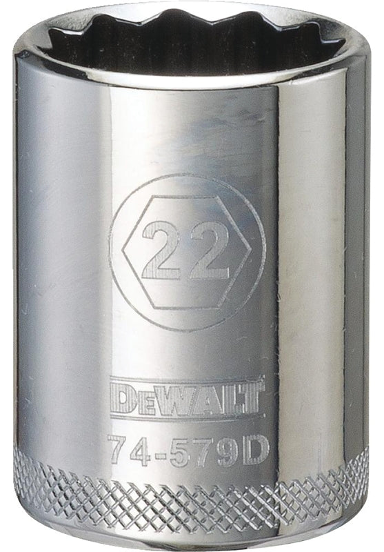 DEWALT DEWALT DWMT74579OSP Drive Hand Socket, 22 mm Socket, 1/2 in Drive, 12-Point, Steel, Polished Chrome Vanadium TOOLS DEWALT