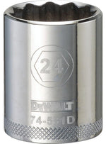 DEWALT DEWALT DWMT74581OSP Drive Hand Socket, 24 mm Socket, 1/2 in Drive, 12-Point, Steel, Polished Chrome Vanadium TOOLS DEWALT