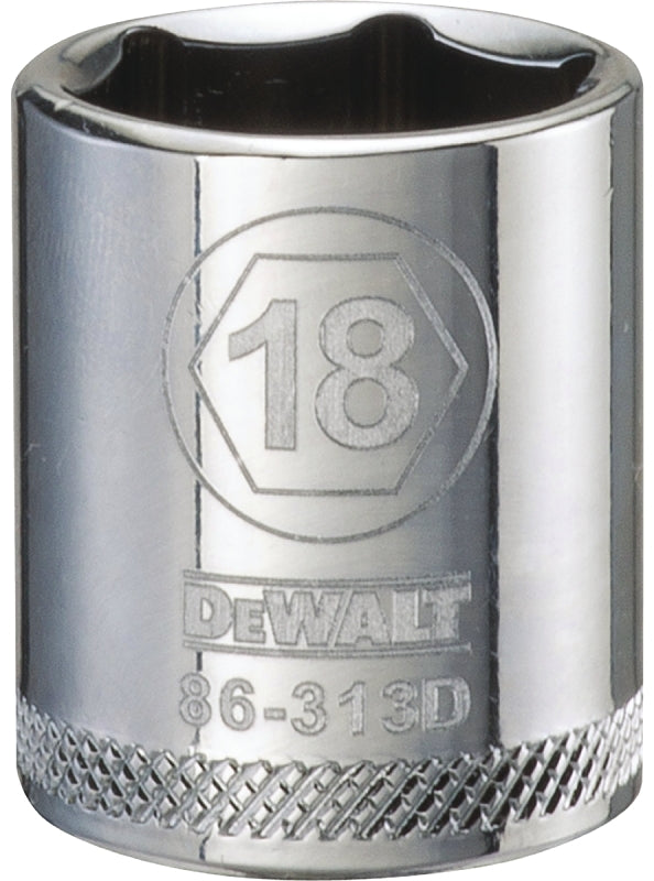DEWALT DEWALT DWMT86313OSP Drive Hand Socket, 18 mm Socket, 3/8 in Drive, 6-Point, Steel, Polished Chrome Vanadium TOOLS DEWALT