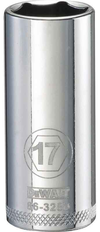 DEWALT DEWALT DWMT86328OSP Drive Hand Socket, 17 mm Socket, 3/8 in Drive, 6-Point, Steel, Polished Chrome Vanadium