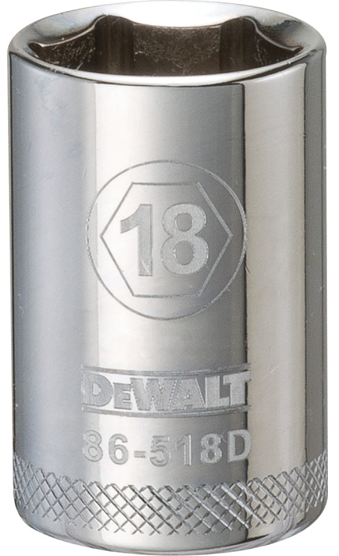 DEWALT DEWALT DWMT86518OSP Drive Socket, 18 mm Socket, 1-1/2 in OAL, 1/2 in Drive, 6-Point, Vanadium Steel, Polished Chrome TOOLS DEWALT