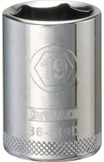 DEWALT DEWALT DWMT86519OSP Drive Socket, 19 mm Socket, 1-1/2 in OAL, 1/2 in Drive, 6-Point, Vanadium Steel, Polished Chrome TOOLS DEWALT