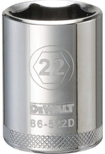 DEWALT DEWALT DWMT86522OSP Drive Socket, 22 mm Socket, 1-9/16 in OAL, 1/2 in Drive, 6-Point, Vanadium Steel, Polished Chrome TOOLS DEWALT