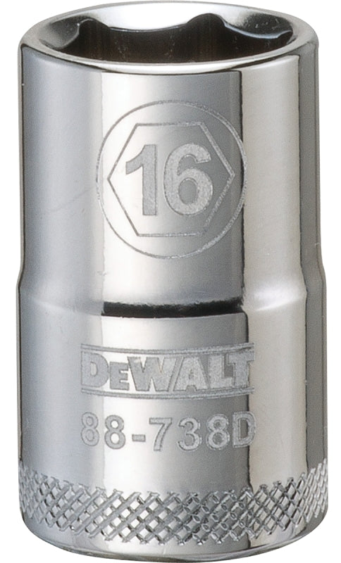 DEWALT DEWALT DWMT88738OSP Drive Socket, 16 mm Socket, 1-1/2 in OAL, 1/2 in Drive, 6-Point, Vanadium Steel, Polished Chrome TOOLS DEWALT
