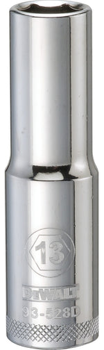 DEWALT DEWALT DWMT93528OSP Drive Socket, 13 mm Socket, Deep Socket, 3-1/8 in OAL, 1/2 in Drive, 6-Point, Vanadium Steel TOOLS DEWALT