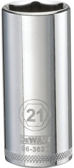 DEWALT DEWALT DWMT96362OSP Drive Hand Socket, 21 mm Socket, 3/8 in Drive, 6-Point, Steel, Polished Chrome Vanadium TOOLS DEWALT